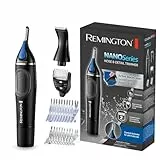 Remington Cortapelos Nariz y Orejas Nano Series, Recortador Pelos Nariz, Orejas, Cejas y Vello Facial, Recortador Vertical, 2 Peines, Cortador Precisión con Peine Ajustable, Resistente Agua - NE3870