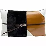 Kare Cojín de diseño Belt, Blanco/Naranja/Negro, Funda extraíble con Cierre de Cremallera, con Relleno, Estampado geométrico, cojín Decorativo, Accesorio para el hogar, imitación de Piel, 50 x 30 cm