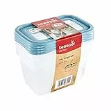 keeeper Set de 4 recipientes de congelación, Tapas con etiquetas reutilizables, 4 x 750 ml, 15,5 x 10,5 x 8,5 cm, Mia Magic Ice, Azul Nordic