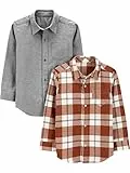 Simple Joys by Carter's Camisa tejida de manga larga Niño, Pack de 2, Granate Cuadros Escoceses/Gris, 5-6 años