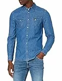 Wrangler LS Western Denim Shirt Camisa Vaquera, Azul (Mid Stone), M para Hombre