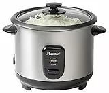 Bestron Olla Arrocera Grande con Recipiente de Cocción al Vapor y Función de Retención de Calor, 1 Litro, 400 Vatios, Acero Inoxidable