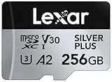 Lexar Silver Plus - Tarjeta micro SD de 256 GB de hasta 205 MB/s, tarjeta de memoria flash MicroSDXC UHS-I con adaptador, C10, U3, A2, V30, Full HD, 4K UHD, tarjeta TF de alta velocidad para dron