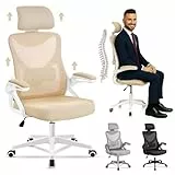 EveryKip® Silla Escritorio Ergonomica Ajustable con Reposabrazos Gris| Ruedas Anti-Arañazos | Sillas Oficina Ejecutiva con Reposacabezas | Cadeira Ergonómica Office Chair Papel (Beige)