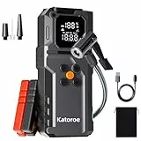 KATOROE Arrancador de Coches 4000A Power Bank con Compresor, Batería de Arranque Portátil para Gasolina 9L y Diésel 7L, Pantalla Digital y LED