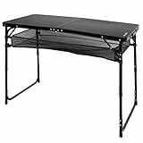 AKTIVE Mesa Plegable, Negro, 120 x 60 x 60/70 cm, Altura Ajustable, Topes Antideslizantes, Soporta 30 kg, Asa Mano Transporte, Incluye Red Auxiliar Desmontable, Playa, Jardín (63089)