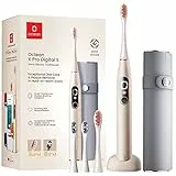 Oclean X Pro Digital Cepillo dientes eléctrico Gift Set, 3 Modos, 4 Cabezales de cepillo y estuche de viaje, con pantalla a color, Duración de la batería 30 días, con temporizador y aplicación, Dorado