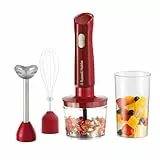 Russell Hobbs Batidora de mano [3 en 1] Desire Red (Triturar, Batir y Picar, Recipiente 500 ml + Vaso 600 ml, Acero inoxidable, 2 Velocidades + Pulso, Sin BPA, Accesorios Aptos Lavavajillas) 27142-56
