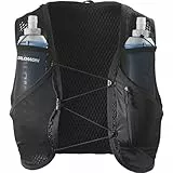 Salomon Active Skin 8 Chaleco de Hidratación Trail Running Senderismo Trail Running Senderismo MTB Unisexo con frascos de hidratación incluidos, Hidratación Sencilla, Ajuste preciso, Negro, L