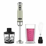 Cecotec Batidora de Mano Power RetroGreen 1200MAX Cream&Crush. Potencia Máxima 1200 W, Tecnología CrossBlades, 2 Velocidades, Set Accesorios aptos Lavavajillas, Campana antisalpicaduras