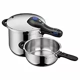 WMF Perfect Plus - Set con Olla Rápida Ø 22 cm de Diámetro de 6 Litros y Medio + Cuerpo 3 Litros, Con Protección Contra Llamas, Acero Inoxidable Cromargan para Inducción