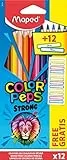 Maped - Pinturas de Madera - Estuche Strong - 12 Lápices de Colores y 12 Etiquetas para Poner el Nombre - Ideal para Llevar a Clase - Colores Vibrantes