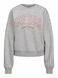 JACK & JONES Jxmerle RLX Short LS Crew Swt Sudadera, Gris Claro Jaspeado/Estampado: New York, S para Mujer