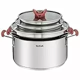 Tefal Optispace - Juego de 3 Ollas 18/20/24 cm + 3 Tapas, Apto inducción, Thermo-Fusion, marcas medición, apto lavavajillas y horno, acero inoxidable