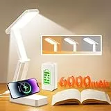 Flexo Led Escritorio, Recargable Batería 6000mAh incorporada Lampara Escritorio Led, 3 Colores+10 Brillo Flexo Escritorio, Plegable+Inalámbrico Lamparas sin Cables con Temporizador de 45 Minutos