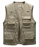 Oralidera Hombre Chaleco Tipo Safari Multibolsillos Chaleco Exterior de Algodón Chaleco de Pesca Fotografía Chaquetas sin Mangas de Trabajo Chaleco de Caza, Caqui, 3XL