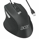 acer Ratón con Cable para PC,4 dpi Ajustable, 6 Botones Ratón USB Ergonómico para Windows, Mac y Chromebook, Duradero y Preciso, Plug & Play con Cable de 1,5 m