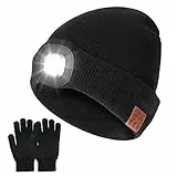 Achort Gorro inalámbrico Bluetooth con Linterna Frontal LED V5.0, Guantes de Pantalla táctil, Recargable por USB, Gorro de música, Lavable, para Hombres y Mujeres, Correr, esquí, Senderismo, Camping