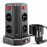 Sameriver 2M Torre Regletas Enchufes, Regleta USB 8 Tomas de AC Corrientes y 4 USB, 2500W/10A, Regreltas Vertical con Interruptor para Mesa, Oficia, Casa……