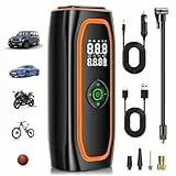 Compresor Aire Portatil, 220PSI Inflador Electrico con Batería 10000mAh, Inflador Ruedas Coche Inteligente de Un Clic para Coche, Motocicleta, Bicicleta y Más con Medidor de Presión de Neumáticos