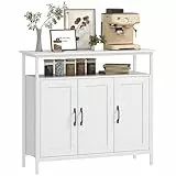 HOMCOM Aparador 3 Puertas, Aparador para Salón Industrial, con Compartimento Abierto, Estantes Ajustables, para Comedor, Entrada, Dormitorio, Blanco, 100x35x88 cm