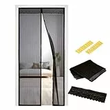 EASYmaxx Cortina de puerta 90 x 210 cm 'Magic Click' | Para proteger contra las moscas y otros insectos | Práctico cierre magnético, fácil montaje adhesivo [negra]