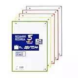 Oxford Hojas Cuadriculadas A4 Perforadas, Recambio Archivador, 250 Hojas, Cuadrícula 5x5, 5 Colores Vivos de Banda