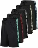 Real Essentials - Paquete de 5 Pantalones Cortos Deportivos de Baloncesto de Malla para Hombre, Ropa Deportiva de Secado rápido con Bolsillos, Large