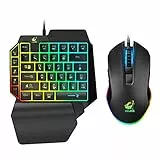 Combo de Teclado y ratón para Juegos de una Mano, con Cable de 39 Teclas, sensación mecánica Arco Iris retroiluminado con reposamuñecas para PC/Xbox/PS4 Teclado de una Sola Mano y ratón RGB Gaming