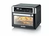 Severin Horno tostador y freidora de aire con 25 L, pantalla LED, temporizador y 12 programas, incl. bandeja de hornear, rejilla grill, cesta para freír, 40-220°C, 2.200 W, negro-plateado, TO 9579