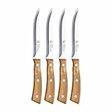 San Ignacio Agros - Juego De 4 Cuchillos Para Carne - Acero Inoxidable- Hoja Con Acabado Mate - Hoja 12.5cm - Mango De Madera de Acacia - Apto para Barbacoas - Agarre fiable