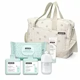 Suavinex, Bolso Carro Bebé con Cosmética: Gel Champú Syndet 300 ml + Loción Hidratante 300 ml + Pomada Pañal 50 ml + Baby Cologne 100 ml + Toallitas 60 Uds. Recién Nacido, Gris Beige