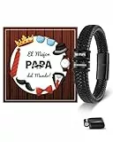 VGWON Regalo Dia Del Padre, Pulsera Dia Del Padre, Pulsera Hombre, Regalo Padre Originales, Pulseras De Cuero Negro Con Texto Grabado Con LáSer, Regali Del DíA Del Papá, Regali De CumpleañOs