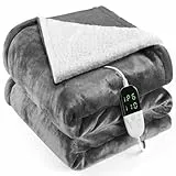 OneAmg Manta Electrica Lumbar, Almohadilla Electrica 155x180cm Temporizador de 10 Horas y 6 Niveles de Calefacción, Apagado Automático, Lavable a Máquina, Mando a Distancia Digital Manta Termica Gris