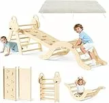CUPCHID Triangulo de Escalada Montessori,Arco de Escalada y tobogán, triángulo de Madera para niños pequeños de 1 a 3 años, Juguete de Escalada de Interior (Madera)