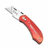 Amazon Basics Cuchillo plegable y duradero para uso general con cuerpo de aluminio, color rojo