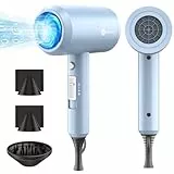 (Outlet) Secador de pelo de iones con motor AC de 1800 W, slopehill de secado rápido, secador de pelo con botón caliente/frío, 3 secadores de pelo y difusor, 3 ajustes de temperatura, 2 marchas (azul