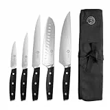 MasterChef Cuchillos Cocina con Manta, Juego de Cuchillos de Cocina Aceros Inoxidables, Set Cuchillo de Chef, Santoku, Verduras y mas, Multifuncional, 5 Piezas, Plata, Alto Carbono