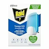 Raid Essentials Trampa LED Antimoscas, Antimoscas de Fruta y Antipolillas, Sin Insecticida, Seguro para Toda la Familia, Inodoro y Sin Residuos, Uso Interior, 1 Aparato y 1 Recambio.