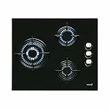 Cata Placa Cristal Gas, Modelo CIB 6021 BK, 3 Fuegos, Ancho 59 cm, Encimera de Gas Butano, Acabado en Cristal Negro