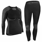 ALPIDEX Ropa Interior térmica Mujer cálido Funcional Transpirable esquí Deportes Conjuntos térmicos Invierno otoño, Tamaño:S/M, Color:Negro-Gris