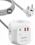 LENCENT Cubo Regleta Enchufes 3M con Carga Rápida PD20W, Enchufes Regleta para Uso Interior, Regleta USB con 4 Tomas de CA, 2 USB y 1 Tipo C para Hogar, Cocina y Oficina