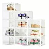 Amazon Basics - Caja organizadora de zapatos apilable y plegable, mediana, paquete de 12, Transparente