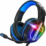 Fachixy FC200 Cascos Gaming para PS5, PS4, PC, Xbox One, Switch, Auriculares Gaming Cancelación de Ruido, Cascos con Microfono Estéreo Sonido, Cascos para PS5 con 3.5mm Jack con Luz RGB (Azul)