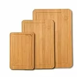 Juego de 3 tablas de cortar de madera de bambú con ranura para jugo, tabla de madera respetuosa con el medio ambiente, tablas de cortar para pan, carne, frutas, verduras