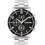 Calvin Klein Reloj Analógico de Cuarzo Multifunción para Hombre Colección Gauge Sport con Correa de Acero Inoxidable Plateada - 25200067