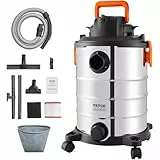 VEVOR Aspiradora de Taller para Seco y Húmedo, 30 L, 6 HP Pico, de Acero Inoxidable, con Succión y Soplador Eficientes, Boquilla, Ruedas, para Alfombras, Escombros, Plata y Negro, 340 x 340 x 565 mm