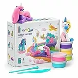 Hey Clay Rainbow Unicorns - Juego de 15 latas de arcilla de secado al aire para niños con herramientas de escultura e instrucciones interactivas divertidas (idioma español no garantizado)