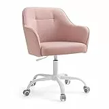 SONGMICS Silla de Estudio, Silla Giratoria, Altura Ajustable, Carga de 110 kg, Marco de Acero, Tela de Algodón-Lino Transpirable, para Estudio, Dormitorio, Rosa OBG019P01
