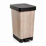 Tatay Cubo de Basura Cocina con Pedal Smart Deco 25L | Diseño Compacto y Funcional | Uso Interior y Exterior | Apto para Bolsas de 30L | Plástico Resistente Libre de BPA | 26x36x47cm, Madera
